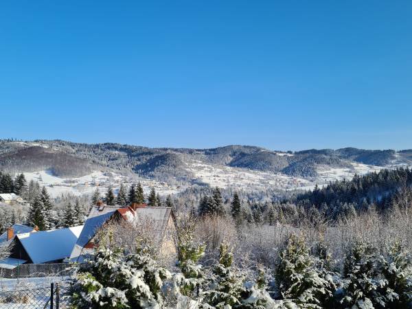Widok z dolnego tarasu zimą