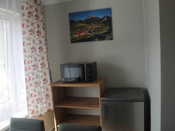 Apartament 5 osobowy - kuchnia z lodówką i mikrofalą