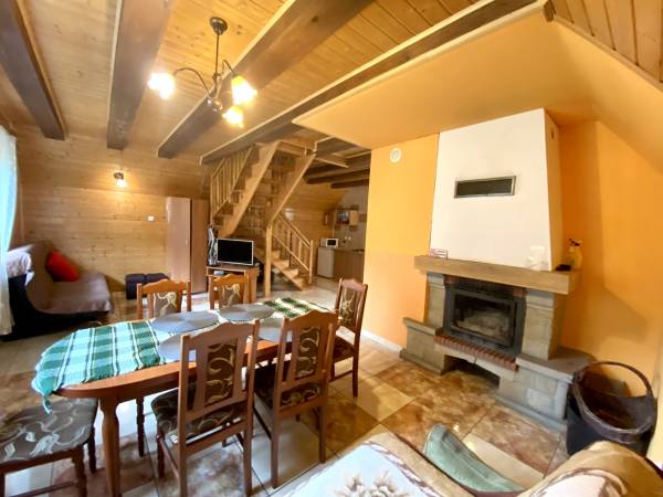 Salon z kominkiem i telewizorem