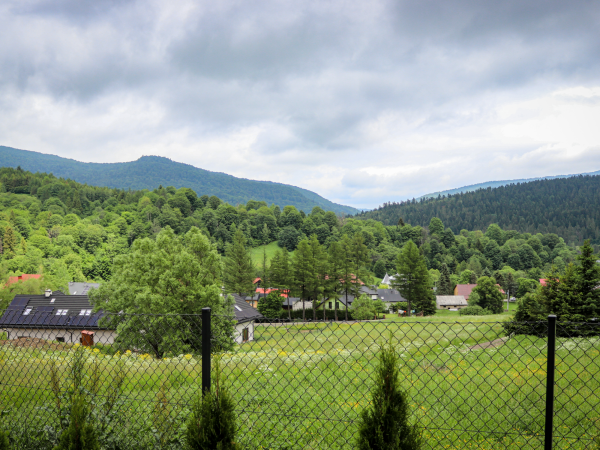 Widok na Cisną w kierunku Dołżycy, Wetliny
