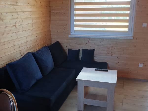 Salon z kanapą i telewizorem