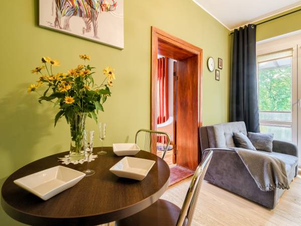 salon w apartamencie z balkonem