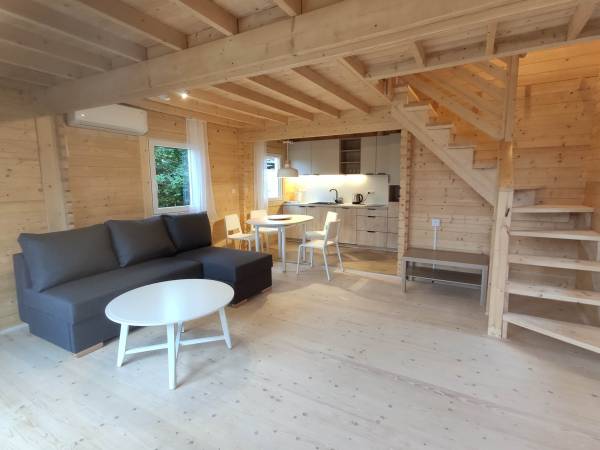 salon z kuchnią w domku trzy