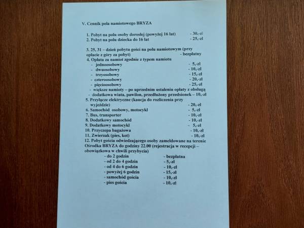 Cennik "namioty" - 2023r.