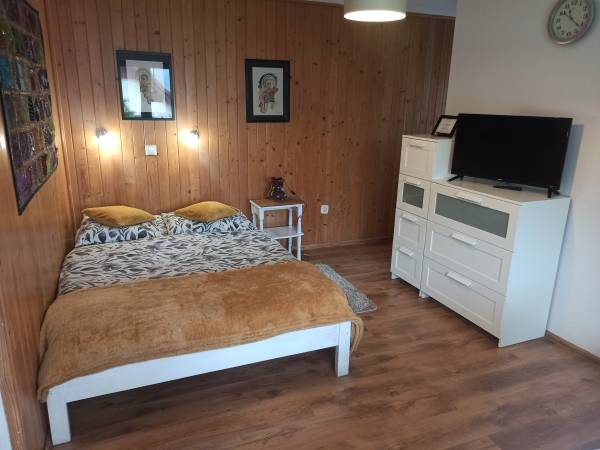 Apartament 5 osobowy, 2 pokojowy, z kominkiem typu "koza", z aneksem kuchennym i własnym ogródkiem. 