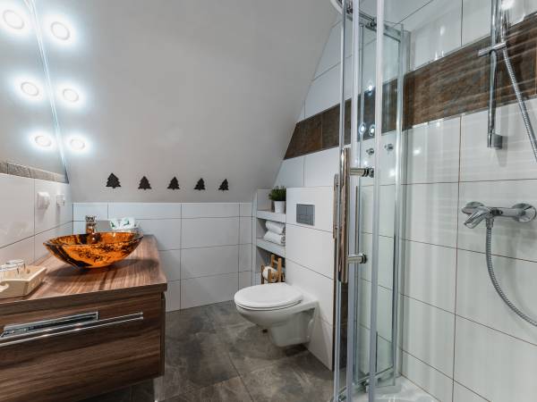 Łazienka studio typu superior z balkonem i widokiem na góry