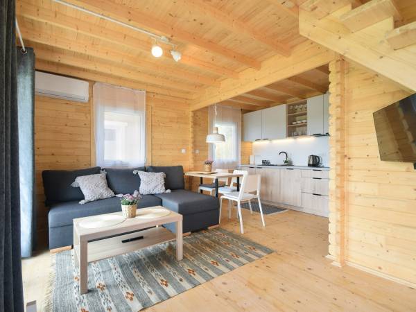 salon z kuchnią w domku jeden