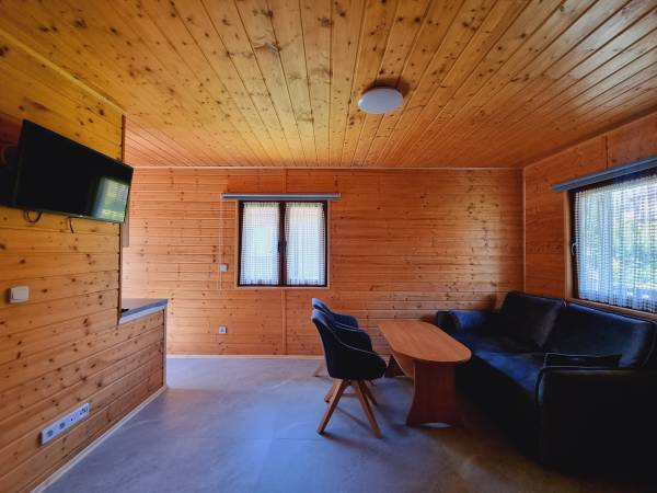 Salon w domku drewnianym