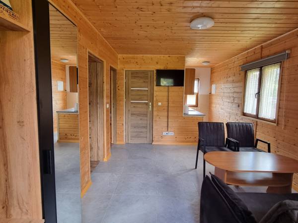 Salon w domku drewnianym