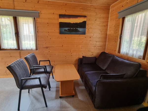 Salon w domku drewnianym